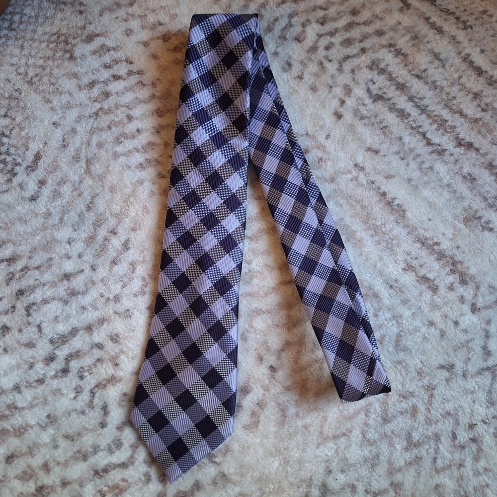 BILL ROBINSON Multicolor Lilac Purple & Black Plaid Checkered Tie